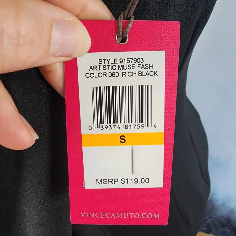 NWT Vince Camuto Artistic Muse Cold-Shoulder Bell Sleeve Black Dress | Small
